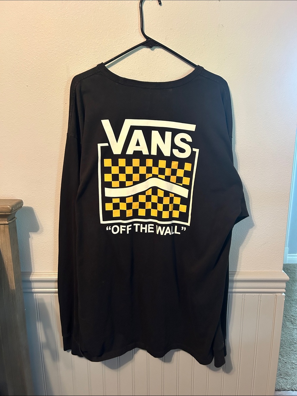 Vans Black Long-Sleeve Tee with Yellow Checker Logo